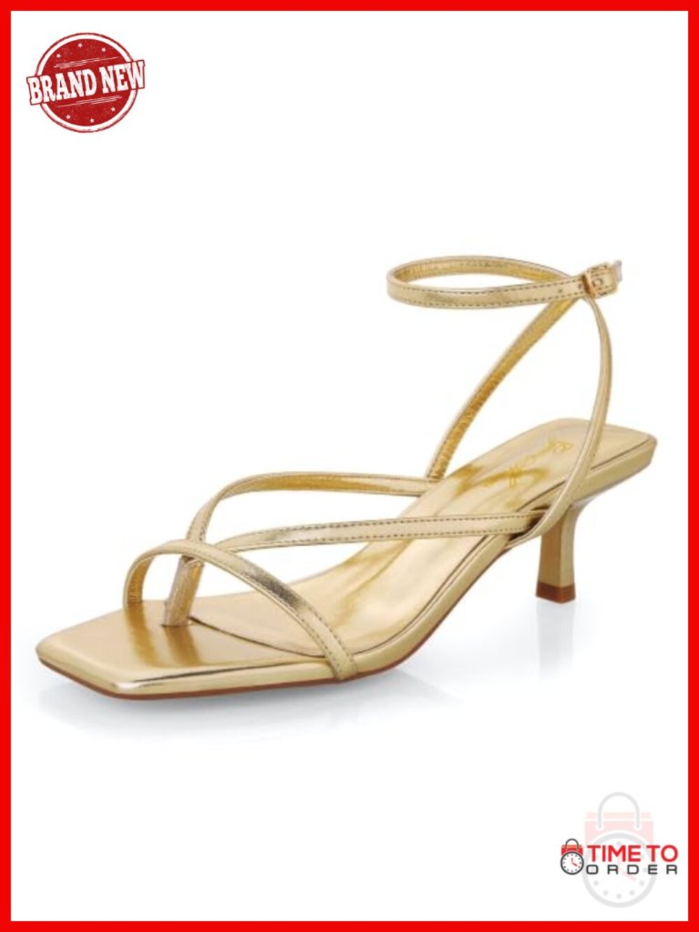 GENSHUO Women's Strappy Kitten Heels Open Square Toe Ankle Strap Dress Sandals